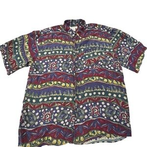 Bogari‎ Vintage 100% Silk Geometrical Patterned Button Down